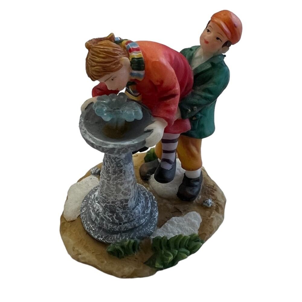 O’well Victorian Christmas Village boy girl drinking water fountain replacement